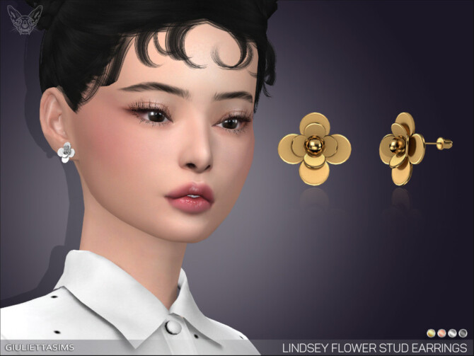 Sims 4 Lindsey Flower Stud Earrings by feyona at TSR