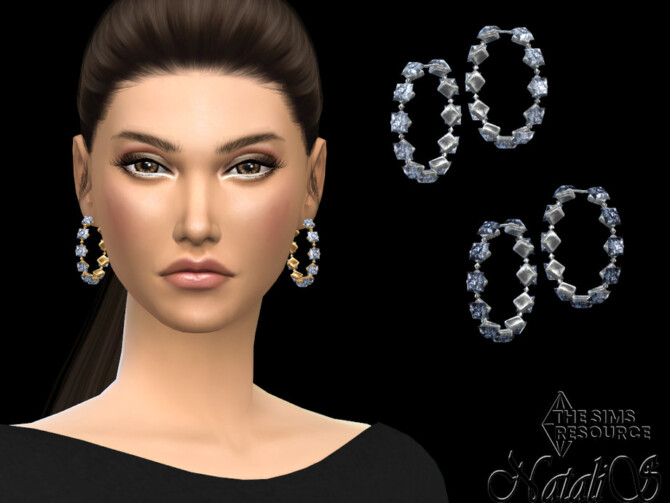 Sims 4 Princess cut crystals hoop earrings by NataliS at TSR
