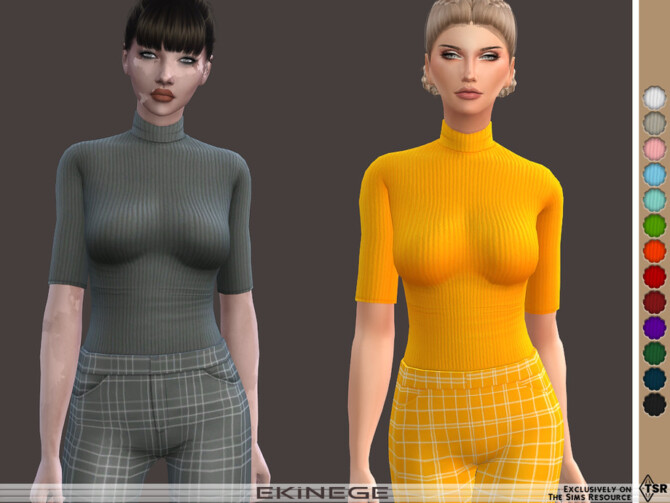 Sims 4 Half Sleeve Ribbed Top by ekinege at TSR