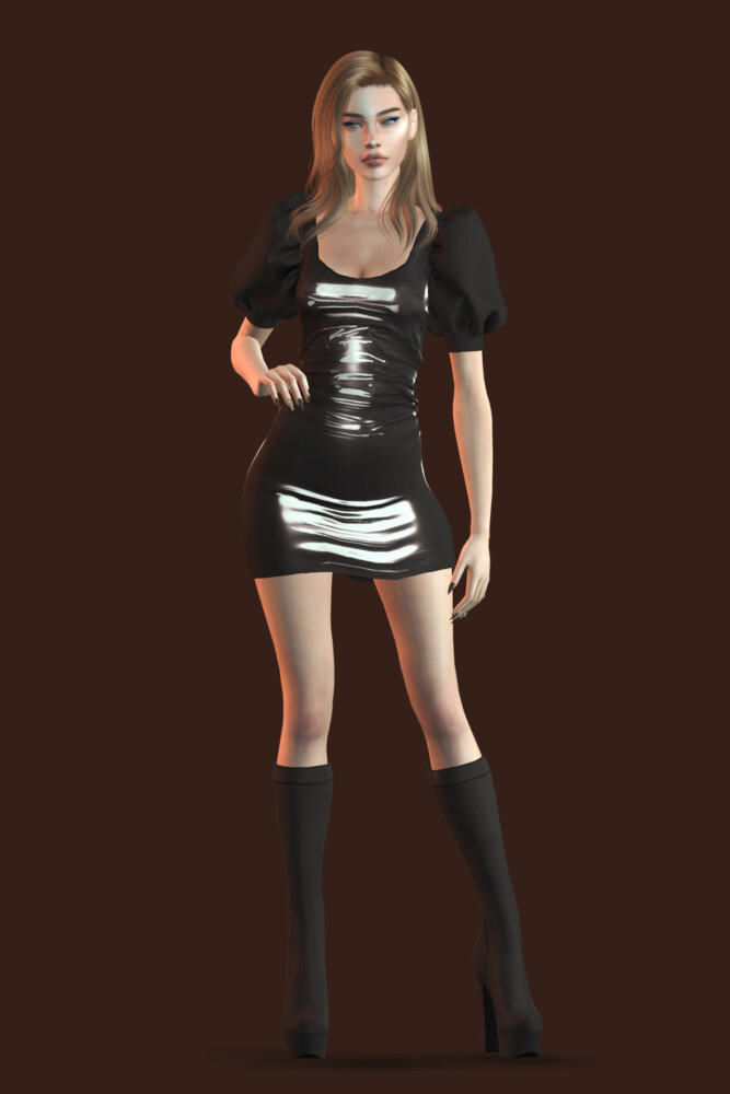 Sims 4 December Leather Dress at Astya96