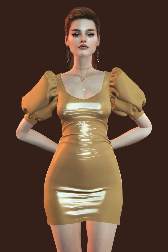Sims 4 December Leather Dress at Astya96