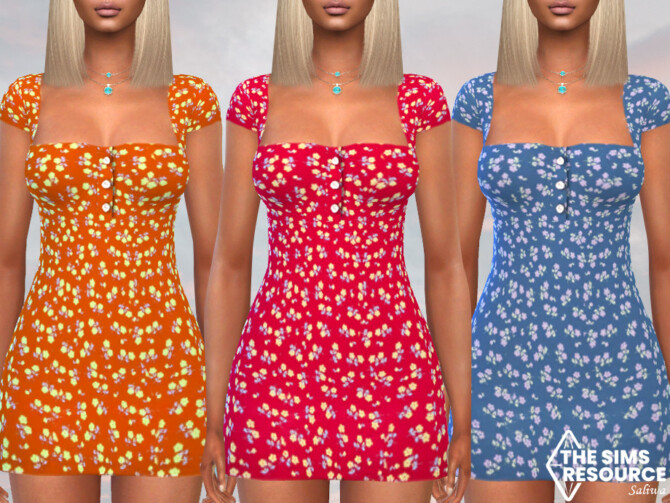 Sims 4 Front Buttoned Mini Floral Dresses by Saliwa at TSR