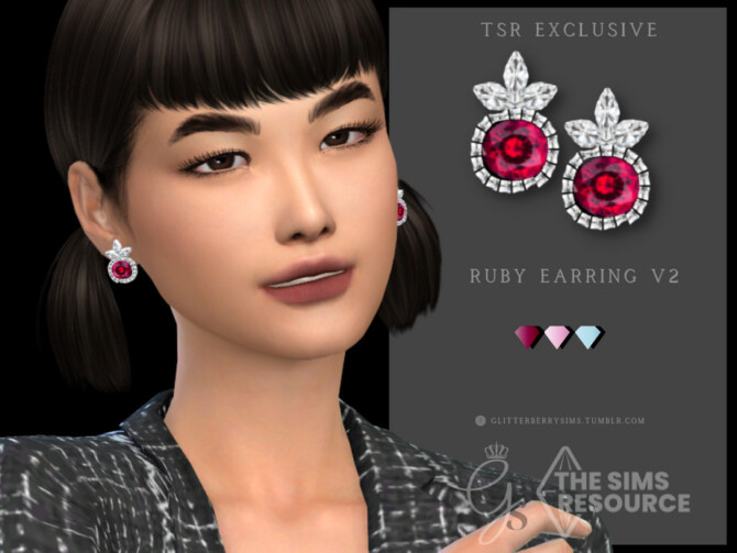 Sims 4 Ruby Earrings V2 by Glitterberryfly at TSR
