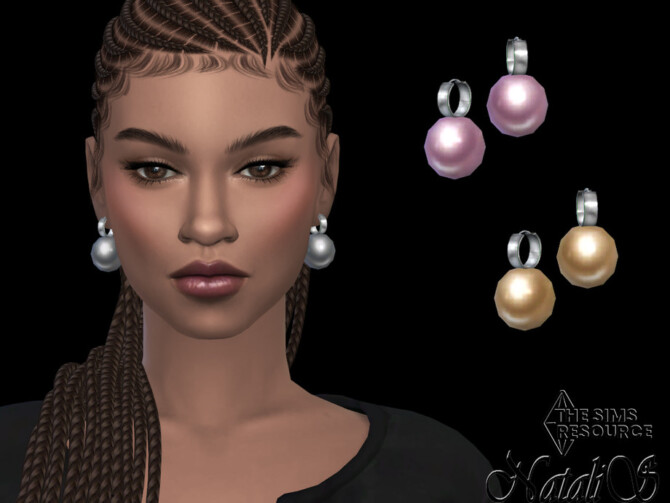 Sims 4 Huggie hoop giant pearl earrings by NataliS at TSR