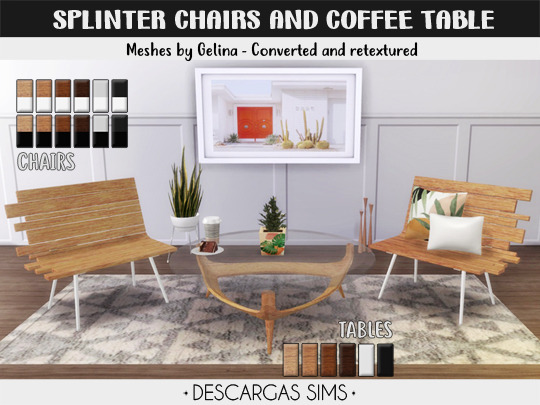 Sims 4 Splinter Chairs And Coffee Table at Descargas Sims