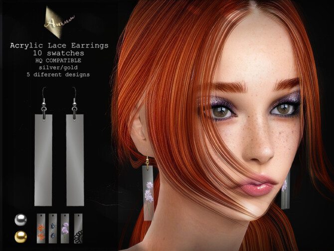 Sims 4 Acrylic Lace Earrings by AurumMusik at TSR
