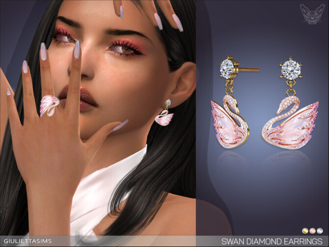 Sims 4 Swan Diamond Earrings by feyona at DOMICILE Design TS4