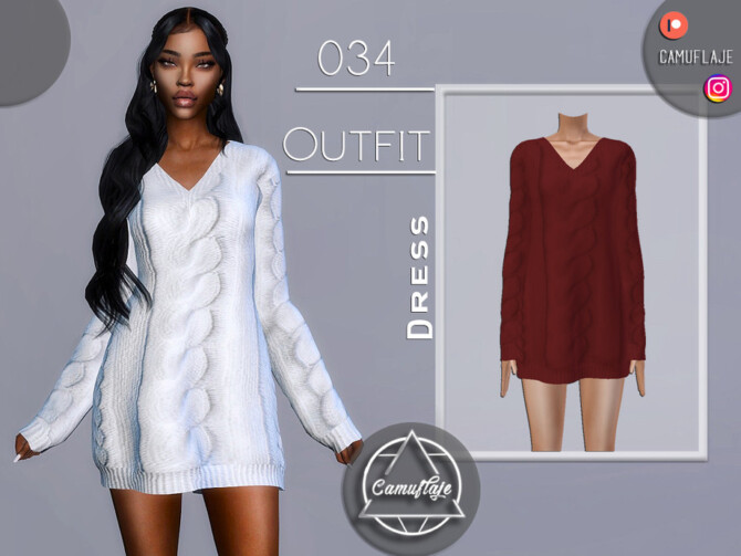 Sims 4 OUTFIT 034   Sweater Dress by Camuflaje at TSR