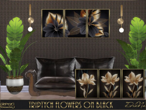 TRIPTYCH FLOWERS ON BLACK at DiaNa Sims 4