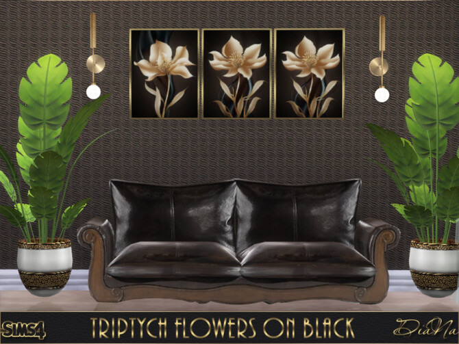 Sims 4 TRIPTYCH FLOWERS ON BLACK at DiaNa Sims 4