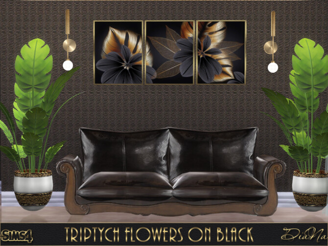 Sims 4 TRIPTYCH FLOWERS ON BLACK at DiaNa Sims 4