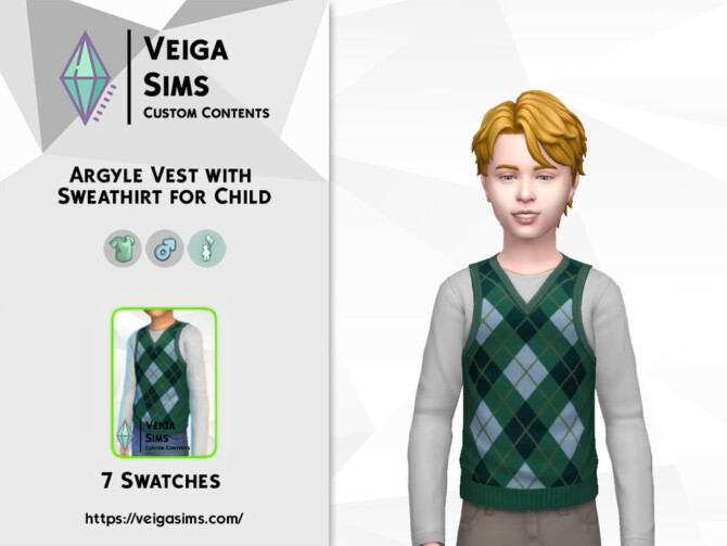 Sims 4 Argyle Vest with Sweatshirt for Child by David Mtv at TSR