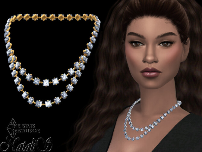 Sims 4 Princess cut crystal double necklace by NataliS at TSR