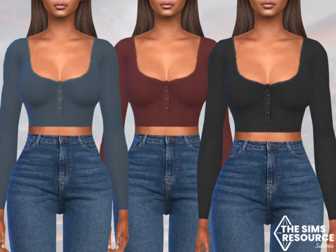 Sims 4 Female Cropped Buttoned Tops by Saliwa at TSR