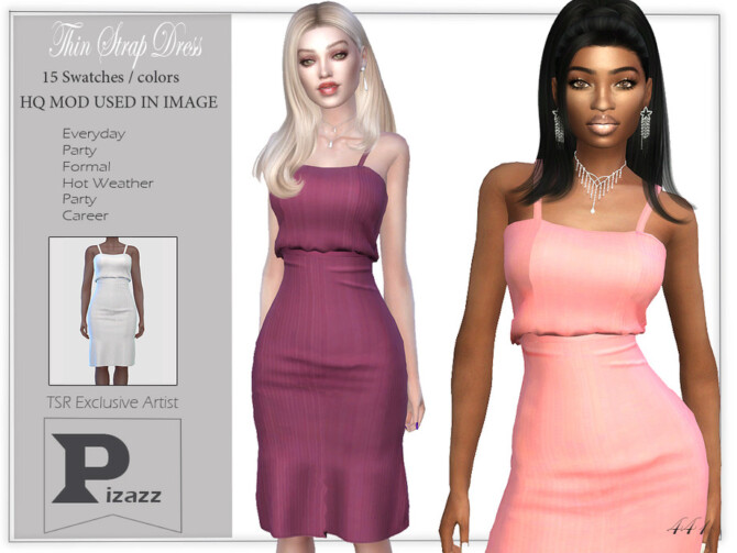 Sims 4 Thin Strap Dress by pizazz at TSR