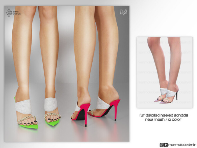Sims 4 Fur Detailed Heel Sandals S01 by mermaladesimtr at TSR