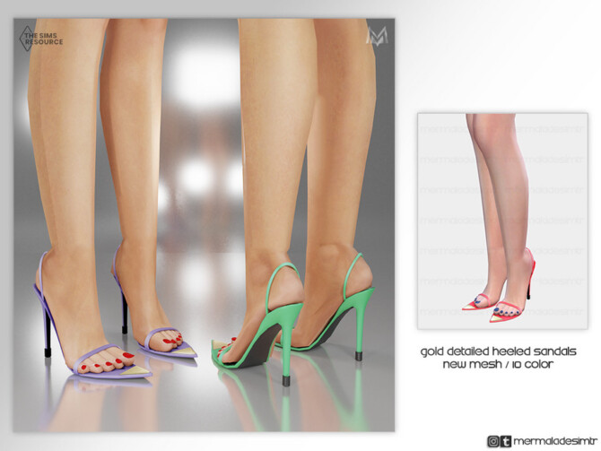 Sims 4 Gold Detailed Heeled Sandals S02 by mermaladesimtr at TSR