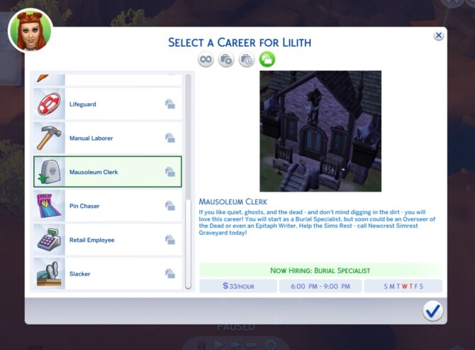 Sims 4 Mausoleum Clerk (Part Time) Career by BosseladyTV at Mod The Sims 4