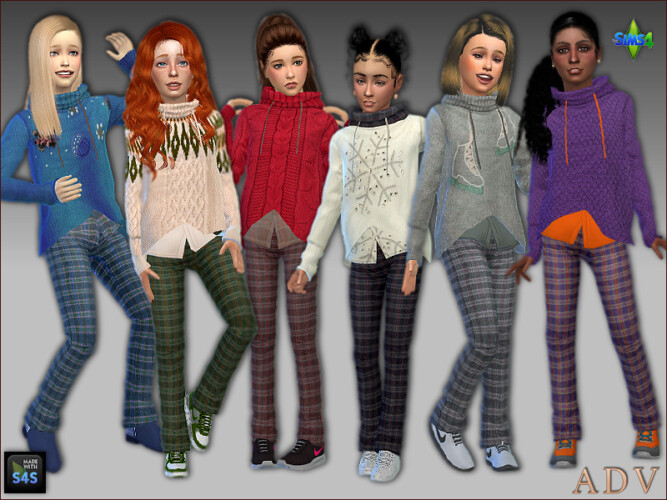 Sims 4 Knitted sweater and pants for girls at Arte Della Vita