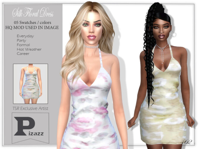 Sims 4 Silk Floral Dress by pizazz at TSR