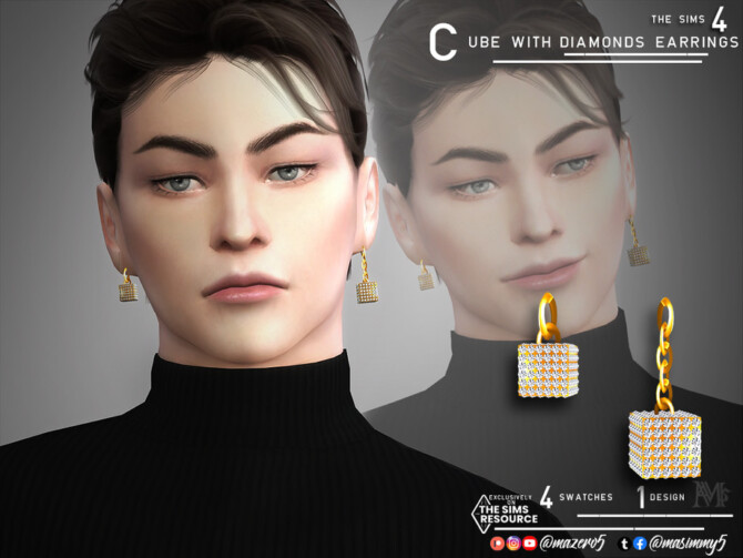 Sims 4 Cube with Diamonds Earrings  by Mazero5 at TSR