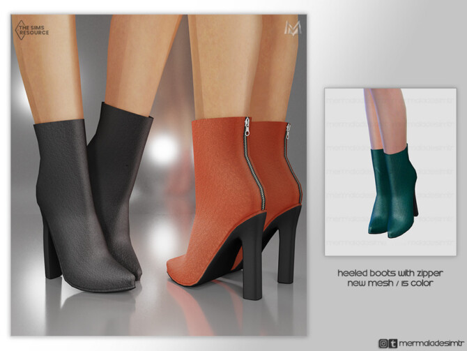 Sims 4 Heeled Boots with Zipper S06 by mermaladesimtr at TSR