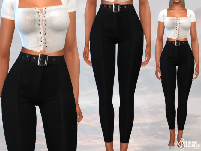 Sims 4 Female Black Trouser Pants with Belt by Saliwa at TSR