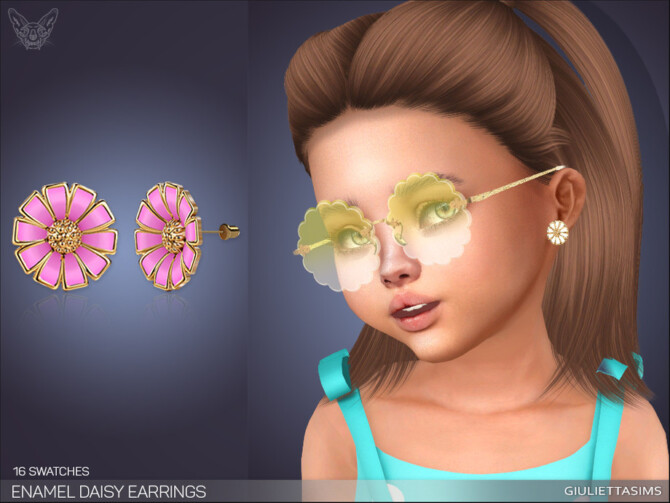 Sims 4 Enamel Daisy Earrings For Toddlers by feyona at TSR