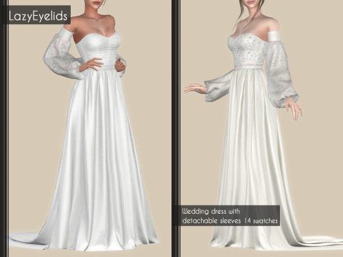 Sims 4 Wediing dress with detachable sleeves at LazyEyelids