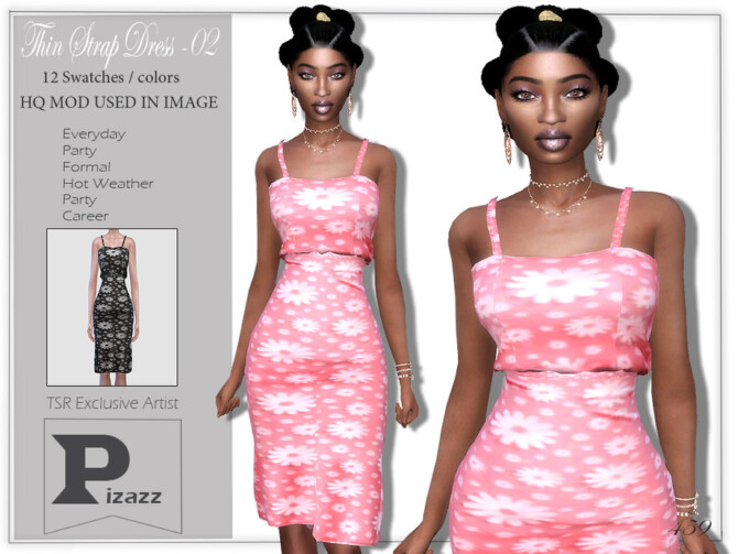 Sims 4 Thin Strap Dress 02 by pizazz at TSR
