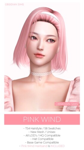 Sims 4 PINK WIND HAIRSTYLE at Obsidian Sims