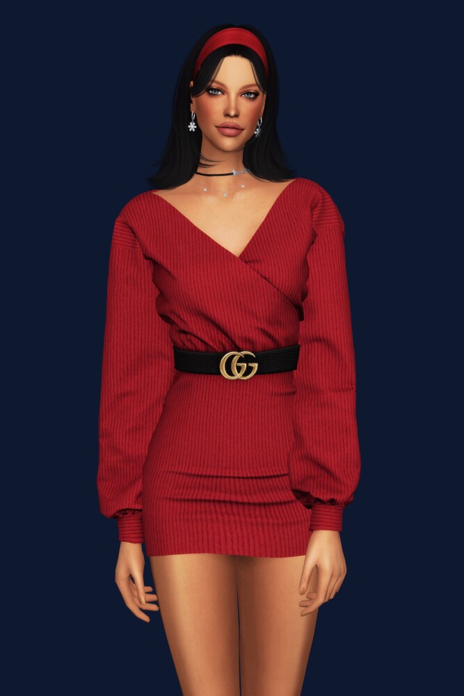 Sims 4 Belted Wrap Dress at Gorilla