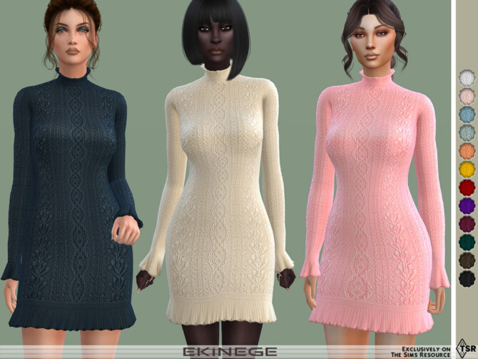 Sims 4 Ruffle Trim Knit Sweater Dress by ekinege at TSR