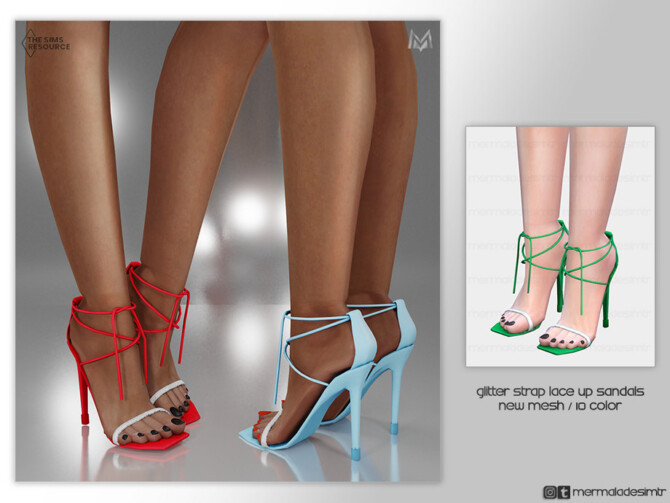 Sims 4 Glitter Strap Lace Up Sandals S04 by mermaladesimtr at TSR