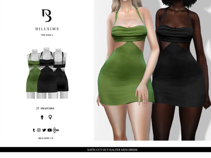 Sims 4 Satin Cut Out Halter Mini Dress by Bill Sims at TSR
