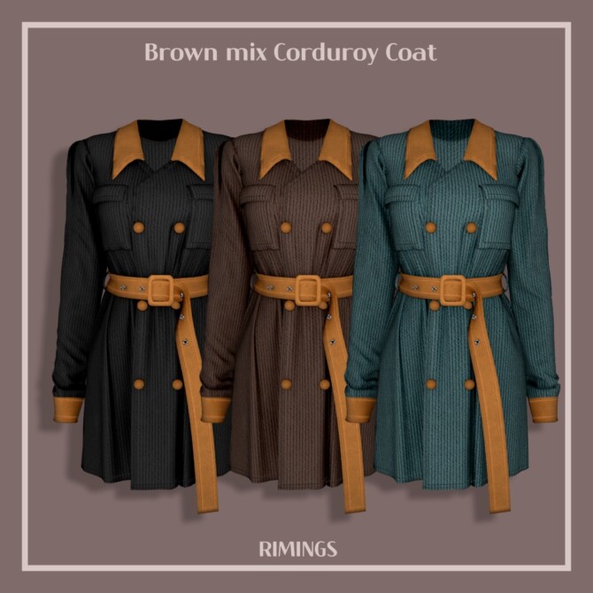 Sims 4 Brown mix Corduroy Coat at RIMINGs