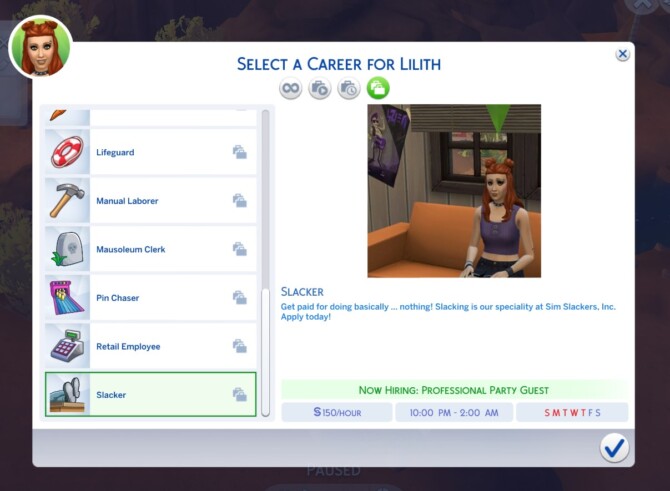 Sims 4 Slacker (Part Time) Career by BosseladyTV at Mod The Sims 4