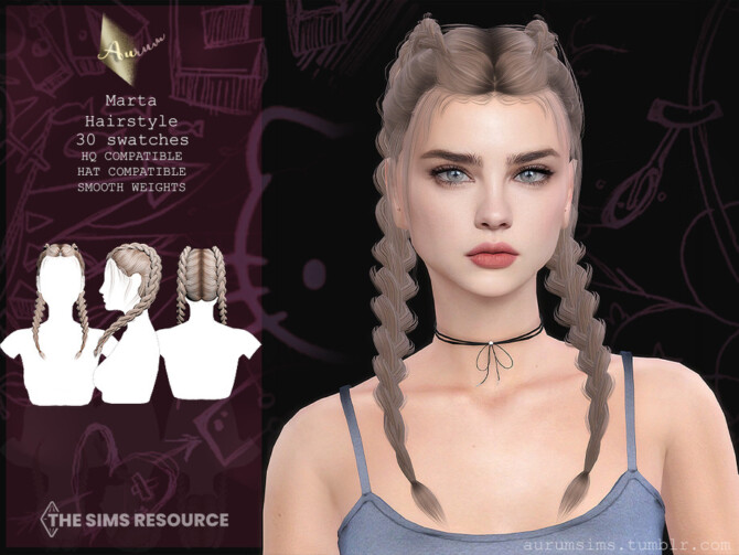 Sims 4 Double braided hairstyle   Marta by AurumMusik at TSR