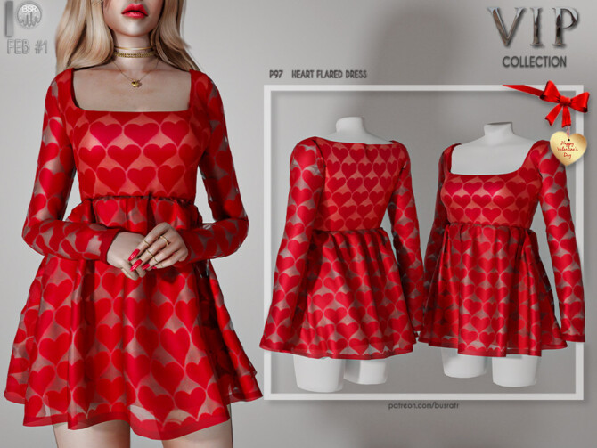 Sims 4 HEART FLARED DRESS P97 by busra tr at TSR