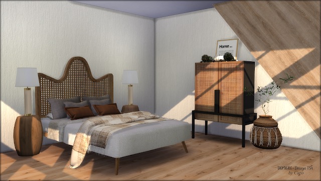 Sims 4 Bed, Blanket, Basket, Sidetable and Dresser at DOMICILE Design TS4