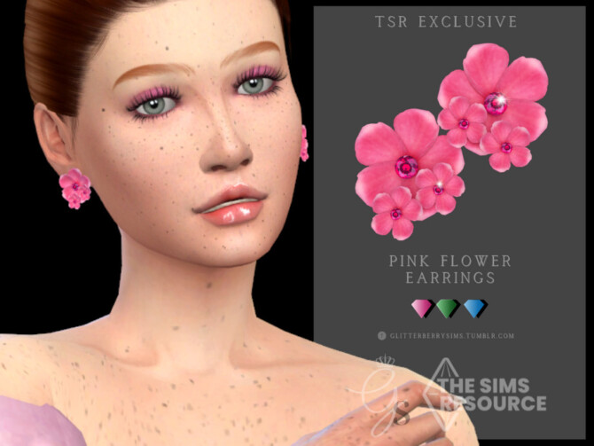 Sims 4 Pink Flower Earrings by Glitterberryfly at TSR