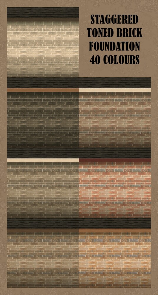 Sims 4 Staggered Toned Brick Foundation   40 Colours by  Simmiller at Mod The Sims 4