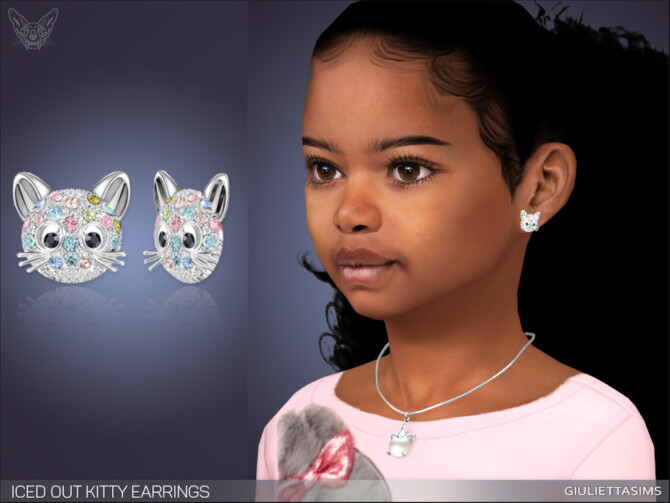 Sims 4 Iced Out Kitty Earrings For Kids by feyona at TSR