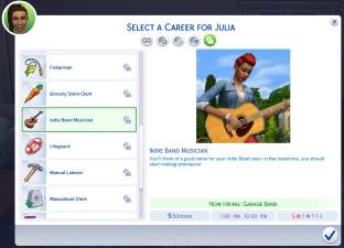 Sims 4 Indie Band Musician (Part Time) Career by BosseladyTV at Mod The Sims 4