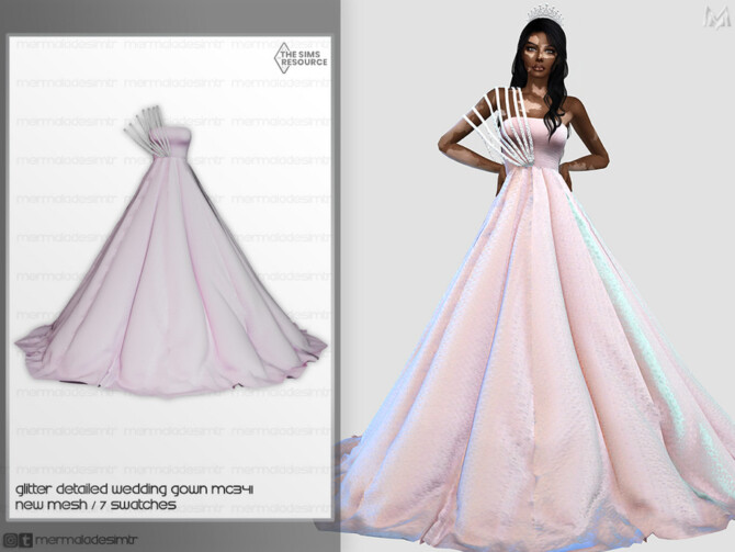 Sims 4 Glitter Detail Wedding Gown MC341 by mermaladesimtr at TSR