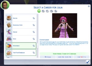Entertainer (Part-Time) Career by BosseladyTV at Mod The Sims 4