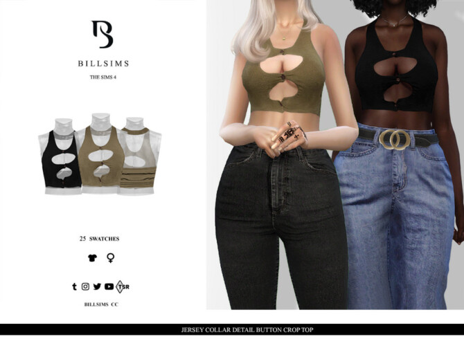 Sims 4 Jersey Collar Detail Button Crop Top by Bill Sims at TSR