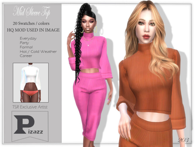 Sims 4 Mid Sleeve Top by pizazz at TSR