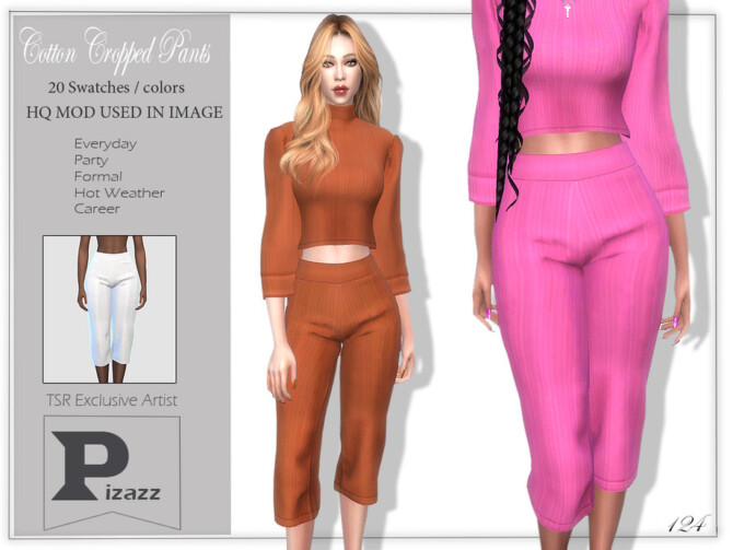 Sims 4 Cotton Cropped Pants by pizazz at TSR