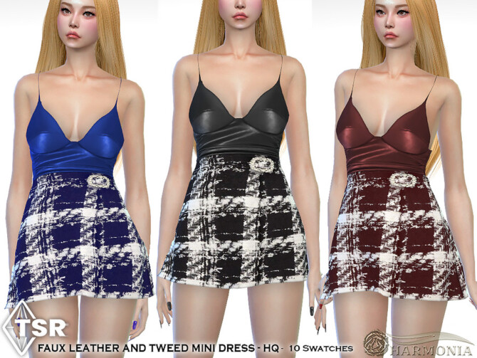 Sims 4 Leather and Tweed Mini Dress by Harmonia at TSR